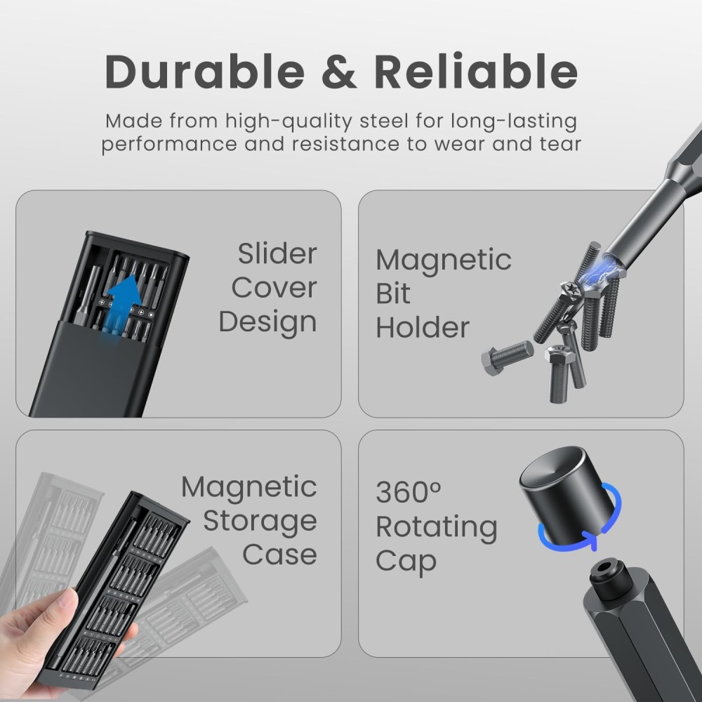 Portronics Bit Box 24-in-1 Precision Screwdriver Set with Magnetic Bit Holder, Compact & Durable Multi-Tool Kit for Household, Electronics, Laptop, Mobile & Auto Repair – (Black)