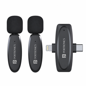 Portronics Vlogmate Dual Mic Wireless Microphone with Type-C & 8-Pin Receiver, Portable Wireless Lavalier Microphone for Mobile, Video Recording, Vlogging & Content Creation – (Black)