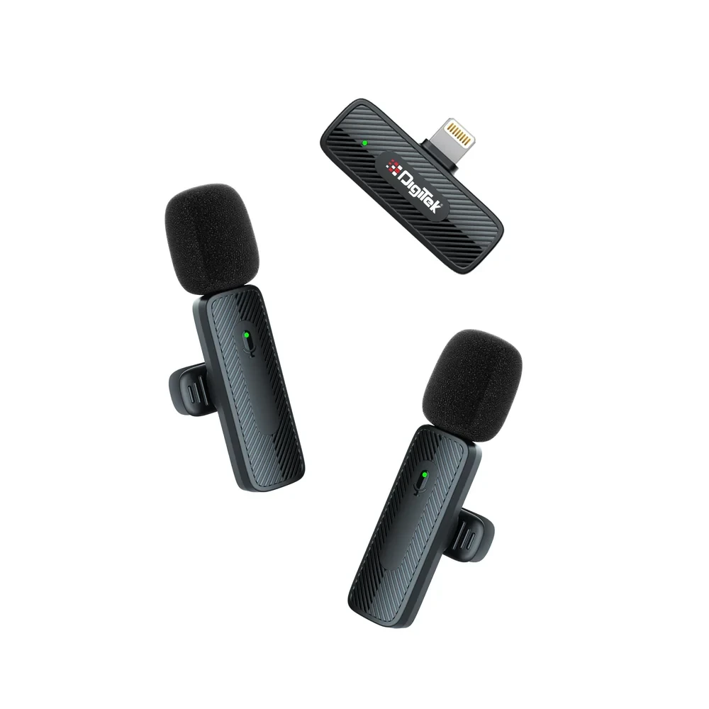 Digitek® (DWM 009 PRO) 2.4G 1 Receiver with Lightning Connector & Dual Respondent 2 Microphone, for iPhone X/11/12/13/14 Series.