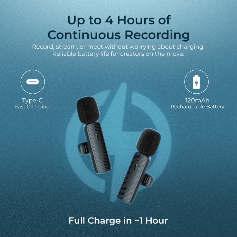 Digitek® (DWM 009 PRO) 2.4G 1 Receiver with Lightning Connector & Dual Respondent 2 Microphone, for iPhone X/11/12/13/14 Series.