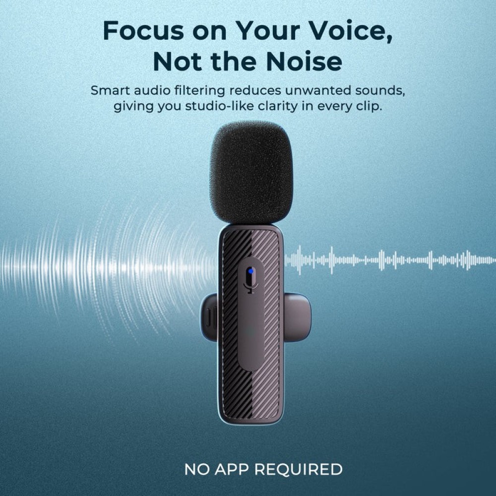 Digitek® (DWM 009 PRO) 2.4G 1 Receiver with Lightning Connector & Dual Respondent 2 Microphone, for iPhone X/11/12/13/14 Series.