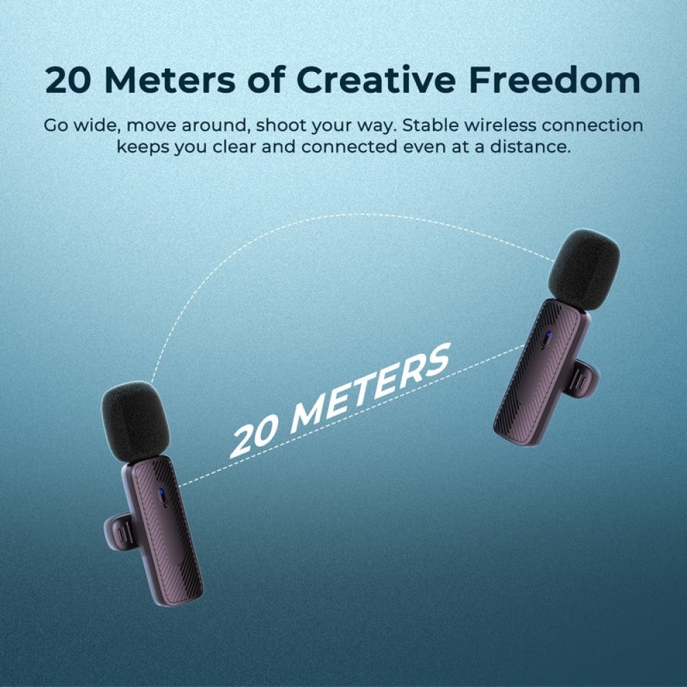 Digitek® (DWM 009 PRO) 2.4G 1 Receiver with Lightning Connector & Dual Respondent 2 Microphone, for iPhone X/11/12/13/14 Series.