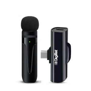Digitek® (DWM 001) Wireless Microphone & Receiver with Type C, in-Built Noise Cancellation Mic Suitable for Vlog You Tube Live Streaming Video Recording and More.