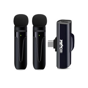 Digitek® (DWM 003) Wireless Microphone with Receiver Set, 2 Mics + 1 Receiver, Type C Connector, 4 Hours Continuous Use, 10m Wireless Range, Suitable for Vlog, YouTube, Live Streaming, Video Recording.