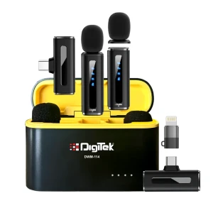 Digitek® (DWM 114) 2-in-1 Wireless Microphone, 2.4GHz, 6.6Hr Battery, Noise Reduction, 40m Range, 360° Sound Capture, Plug n Play, iPhone & Android Compatible, for Video Recording, Interview, Vlogging!.