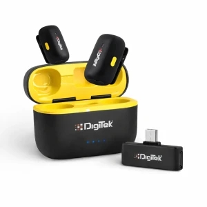 Digitek® (DWM 103 Mini) 2-in-1 Wireless Microphone, 2.4G Wireless Mic, 50m Range, 6Hr Battery, Noise Reduction, for iOS & Android Smartphones/Tablets, Ideal for Live Interviews Meetings, Vlogging Live, Streaming