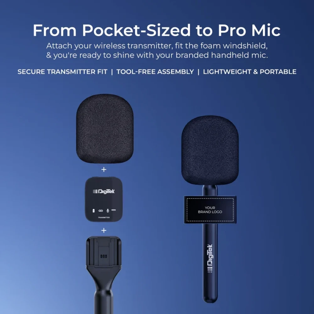 Digitek® (DHMA 102) Handheld Interview Mic Adapter with Brand Display Plate and Foam Windshield to Reduce Wind Noise, Compatible with DWM 101 and Other Wireless GO Transmitter