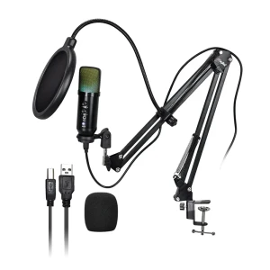 Digitek® (DM 401) RGB USB Condenser Microphone Kit with BoomArm, Pop Filter, Shock Mount, Mic Cover, Desktop Mount, Tripod & 1.5M USB Cable, Compatible with PS4/PS5, Window & Mac PC/Laptop/Smartphone, for Podcasting, Gaming, Singing & Live Streaming