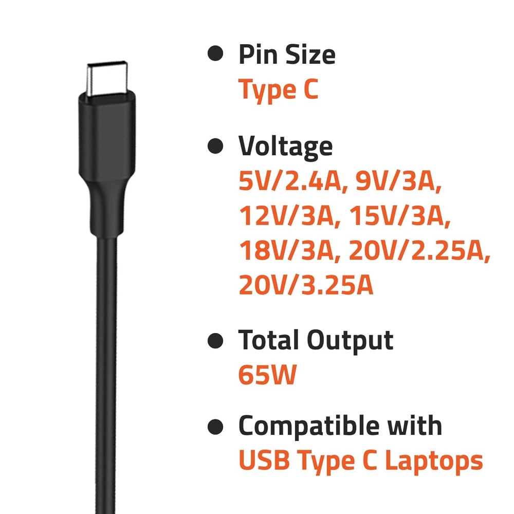 Artis 45W USB Type C Compatible Laptop Adapter with Power Cable