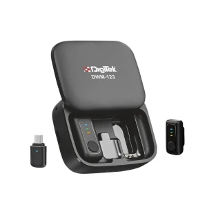 Digitek® (DWM 123) 2-in-1 Wireless Microphone System with Charging Case & Magnetic Collar Clip, Type-C Receiver for iPhone 15 & Above, Android Phones, 60m Range, Build in Microphone, For Creators and Vloggers