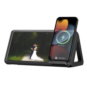 Portronics Freedom 5 15W Wireless Charger with Photo Frame for iPhone 12 & Above – Magnetic Fast Charging Stand-(Black)