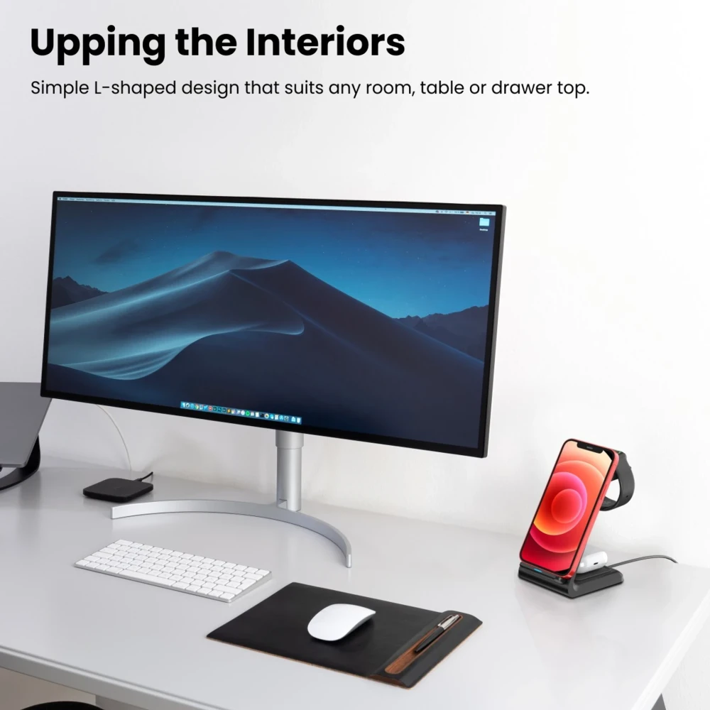 Portronics Freedom 33 3-in-1 15W Wireless Charging Pad | Fast Desktop Charger for Phone, Smartwatch & Earbuds-(Black)