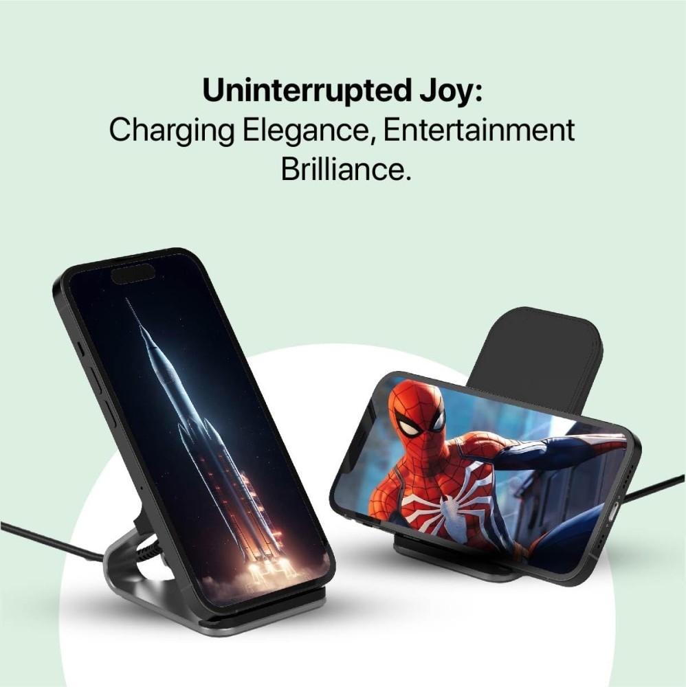 Portronics Freedom 15 Plus 15W Wireless Charger Stand | Fast Charging Desktop Mobile Stand with Dual Coil, Aluminum Alloy, USB Cable - (Silver)