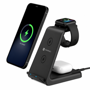 Portronics Freedom Trio 15W 3-in-1 Wireless Charger for iPhone 15/14/13/12/11 Series, Apple Watch & AirPods | Fast Magnetic Charging Dock