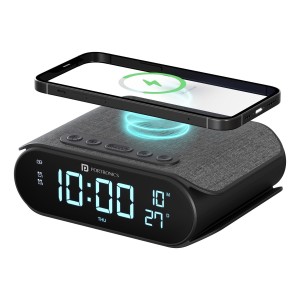 Portronics VoltClock 15W Wireless Fast Charger with Digital Clock, Dual Alarm, Snooze, Temperature Display | Qi Wireless Charging Stand for iPhone, Samsung & All Qi-Enabled Smartphones-(Black)