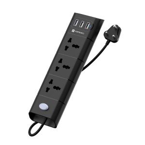 Portronics Power Plate II Extension Board 1500W | 3 USB Ports, 3 Power Sockets, 2M Cord, Overload Protection-(Black)