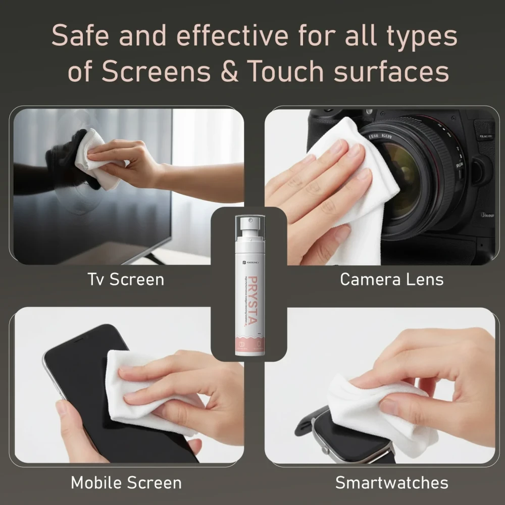 Portronics Prysta Microfiber Cleaning Cloth with Easy Spray Application, Antibacterial Cleaning Solution, Multi-Surface Cleaner for Screens, Electronics, Glass, Appliances & Home Use