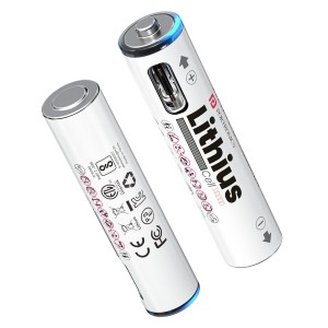 Portronics Lithius Cell AAA Type-C Rechargeable Batteries, Pack of 2, 440mAh Lithium-Ion Batteries with Low Self-Discharge, Built-in Type-C Charging, No Separate Charger Required – White