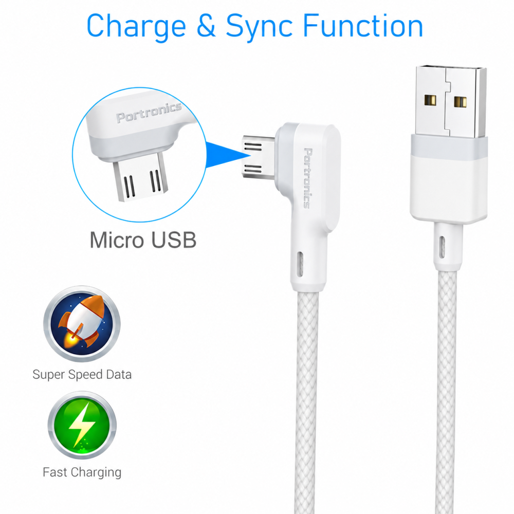 Portronics Konnect L 1.2 Meter Micro USB Cable, 3A Fast Charging & Data Sync Cable for Android Smartphones, Tablets & Other Micro USB Devices – (White)