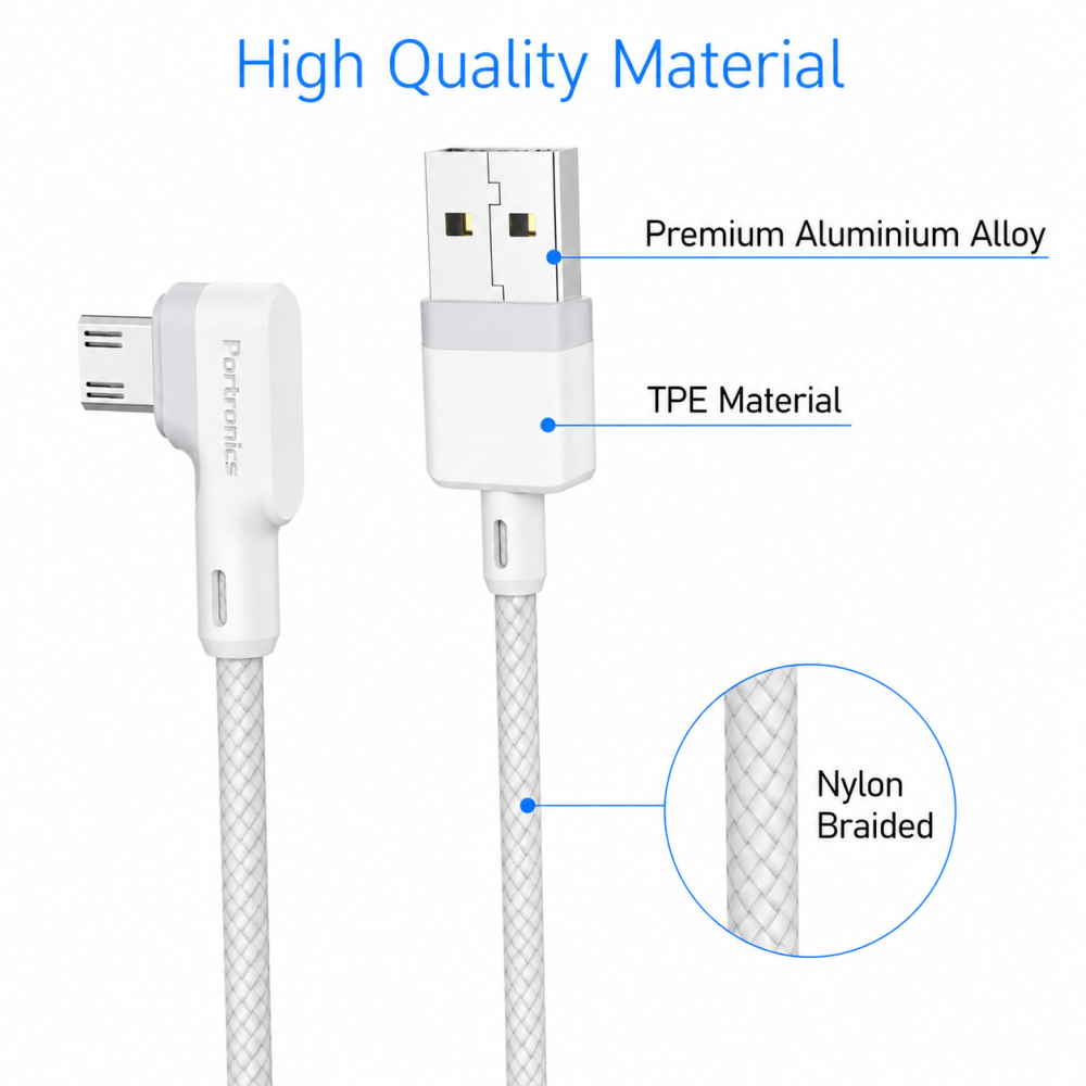 Portronics Konnect L 1.2 Meter Micro USB Cable, 3A Fast Charging & Data Sync Cable for Android Smartphones, Tablets & Other Micro USB Devices – (White)