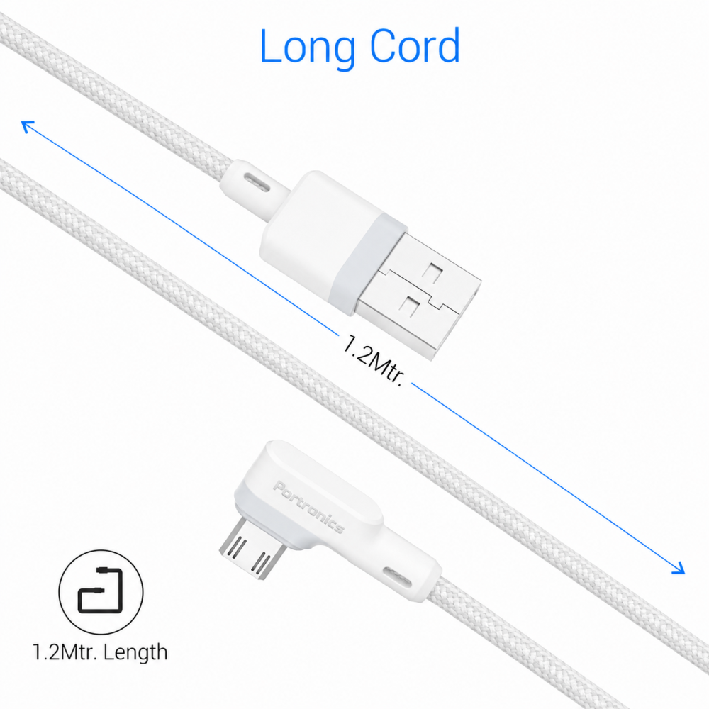 Portronics Konnect L 1.2 Meter Micro USB Cable, 3A Fast Charging & Data Sync Cable for Android Smartphones, Tablets & Other Micro USB Devices – (White)