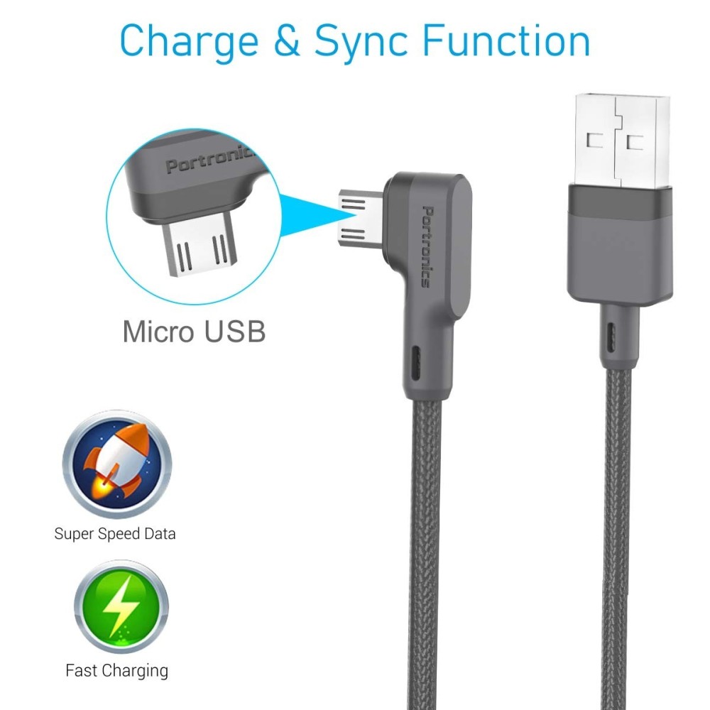 Portronics Konnect L 1.2M USB Micro USB Cable, 3A Fast Charging & Data Sync Cable for Smartphones, Tablets & Other Micro USB Devices – (Grey)