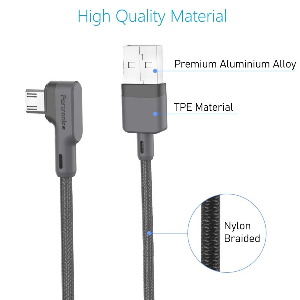 Portronics Konnect L 1.2M USB Micro USB Cable, 3A Fast Charging & Data Sync Cable for Smartphones, Tablets & Other Micro USB Devices – (Grey)