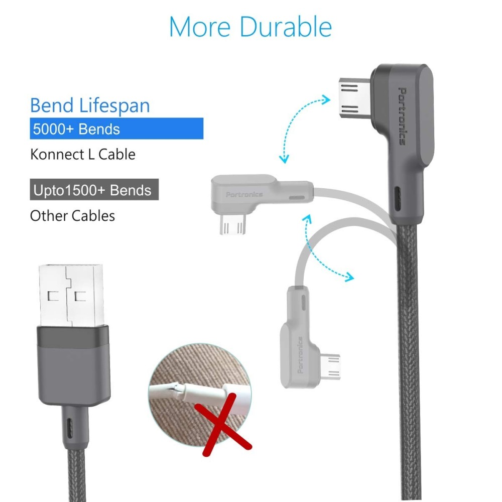 Portronics Konnect L 1.2M USB Micro USB Cable, 3A Fast Charging & Data Sync Cable for Smartphones, Tablets & Other Micro USB Devices – (Grey)