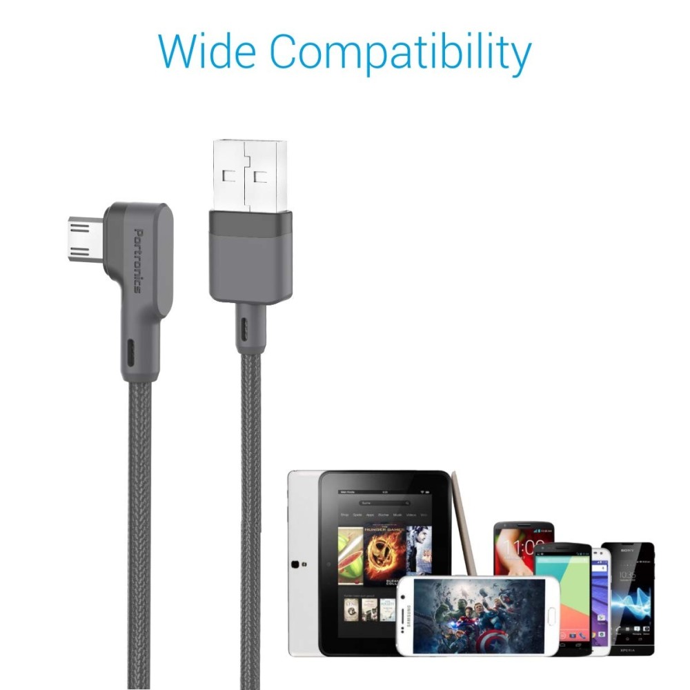 Portronics Konnect L 1.2M USB Micro USB Cable, 3A Fast Charging & Data Sync Cable for Smartphones, Tablets & Other Micro USB Devices – (Grey)