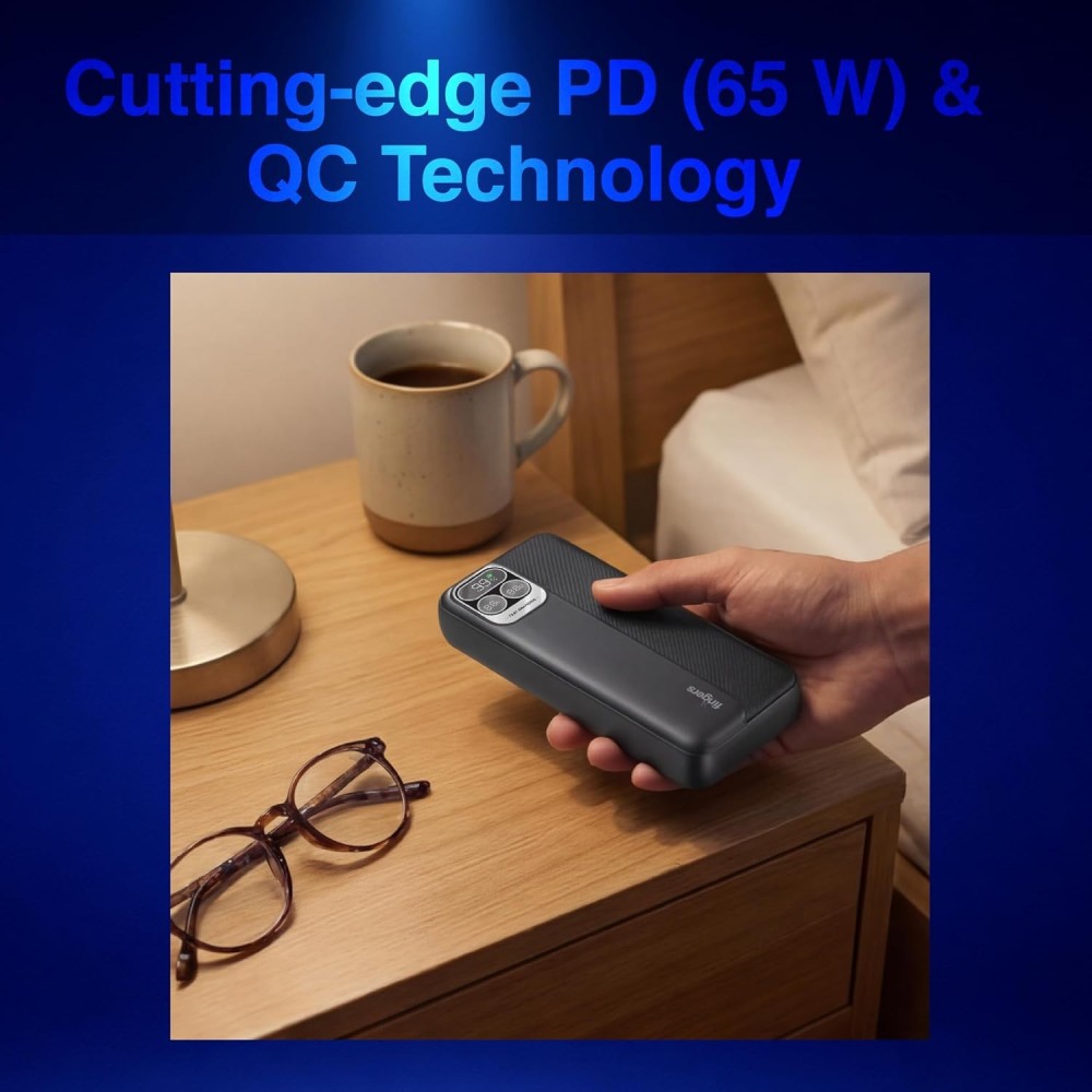FINGERS PowerPump-P65 20000mAh Power Bank 65W PD Fast Charging with Built-in Cables