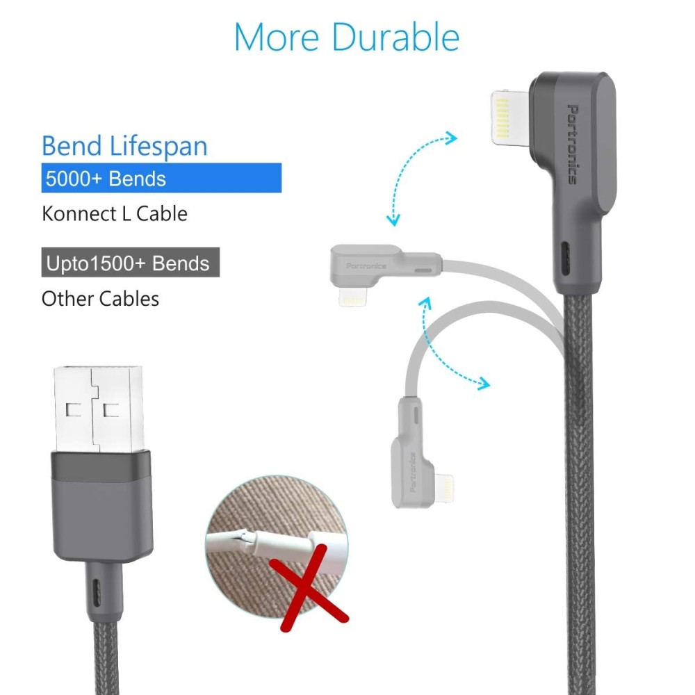 Portronics Konnect L 1.2M Fast Charging 3A 8-Pin USB Cable with Charge & Sync Function for iPhone & iPad – Durable Lightning Data & Charging Cable – (Grey)