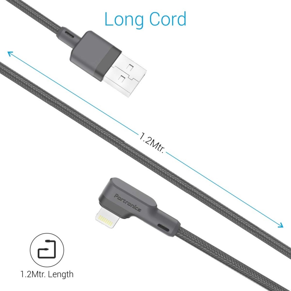 Portronics Konnect L 1.2M Fast Charging 3A 8-Pin USB Cable with Charge & Sync Function for iPhone & iPad – Durable Lightning Data & Charging Cable – (Grey)