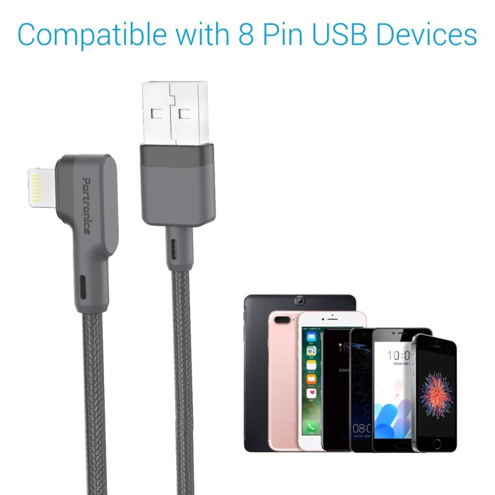 Portronics Konnect L 1.2M Fast Charging 3A 8-Pin USB Cable with Charge & Sync Function for iPhone & iPad – Durable Lightning Data & Charging Cable – (Grey)