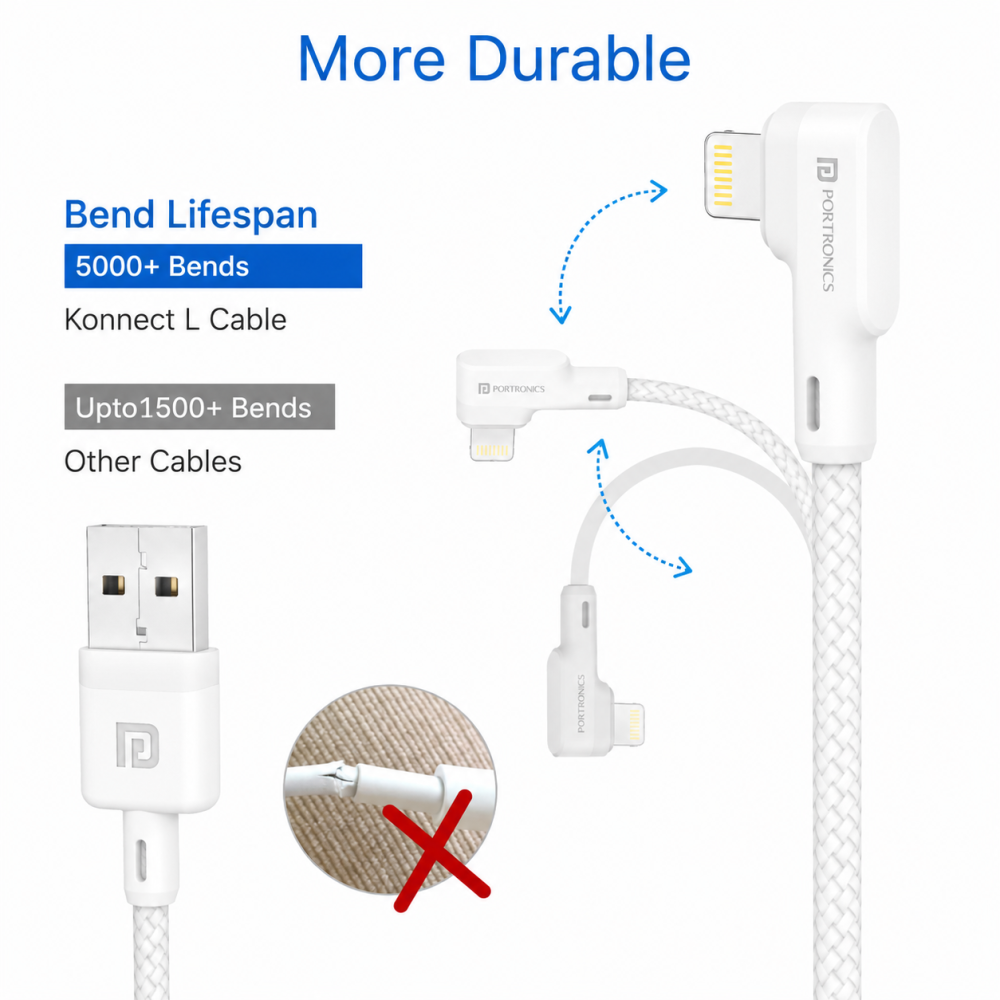 Portronics Konnect L 1.2M Fast Charging 3A 8-Pin USB Cable with Charge & Sync Function for iPhone & iPad – Durable Lightning Data & Charging Cable – (White)