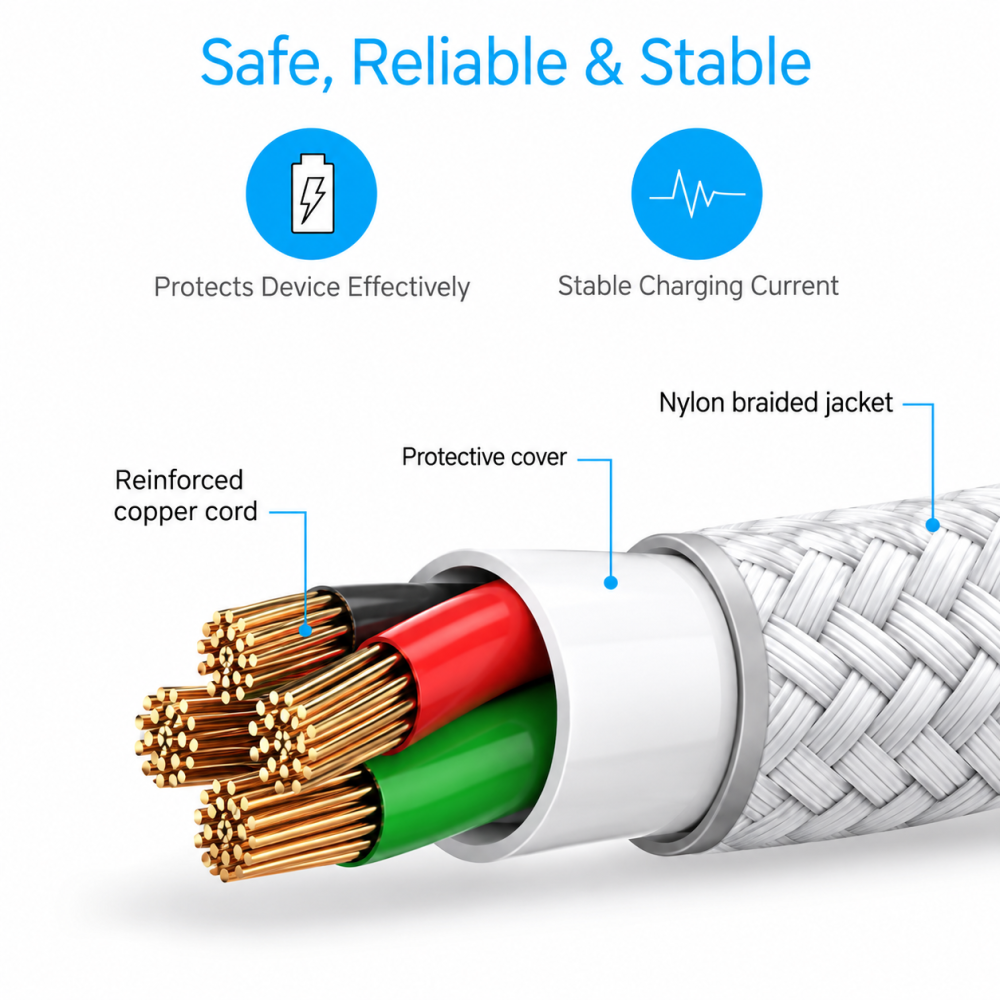 Portronics Konnect L 1.2M Fast Charging 3A 8-Pin USB Cable with Charge & Sync Function for iPhone & iPad – Durable Lightning Data & Charging Cable – (White)