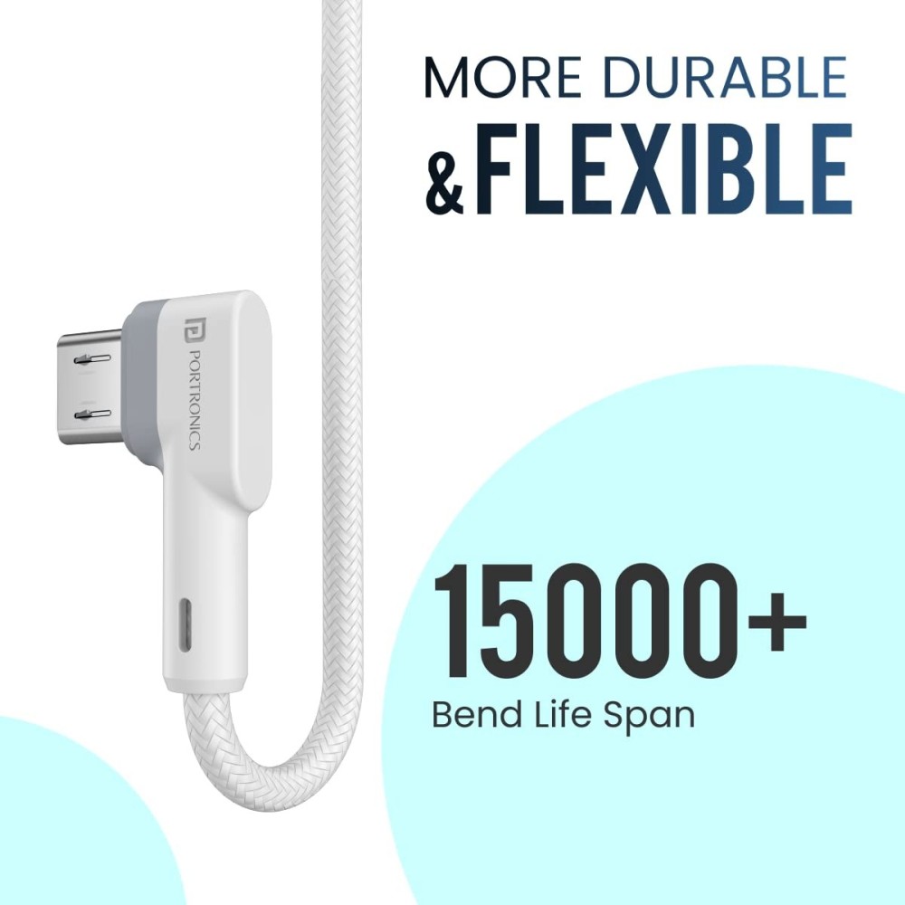 Portronics Konnect L 1.2M Fast Charging 3A Micro USB Cable with Charge & Sync Function for Smartphones, Tablets & Micro USB Devices – (White)
