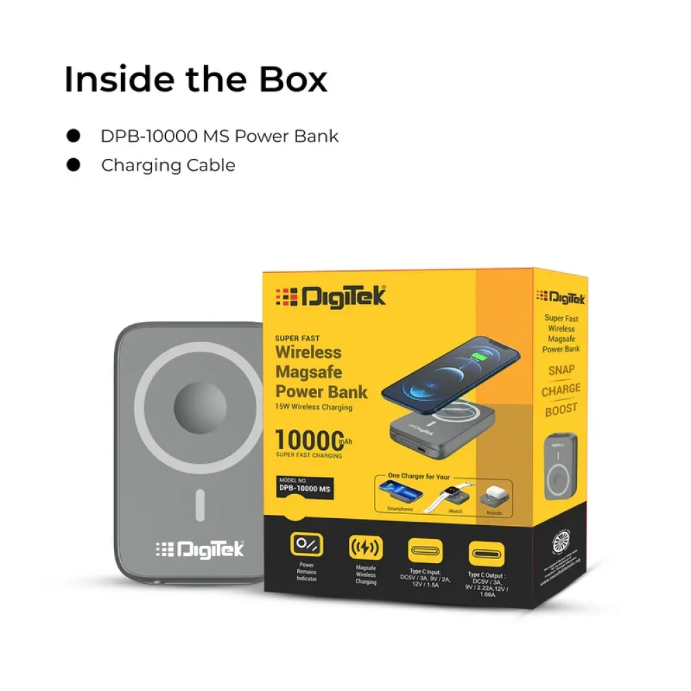 Digitek® (DPB 10000 MS) 3-in-1 Super Fast MagSafe Power Bank for iPhone, AirPods & iWatch