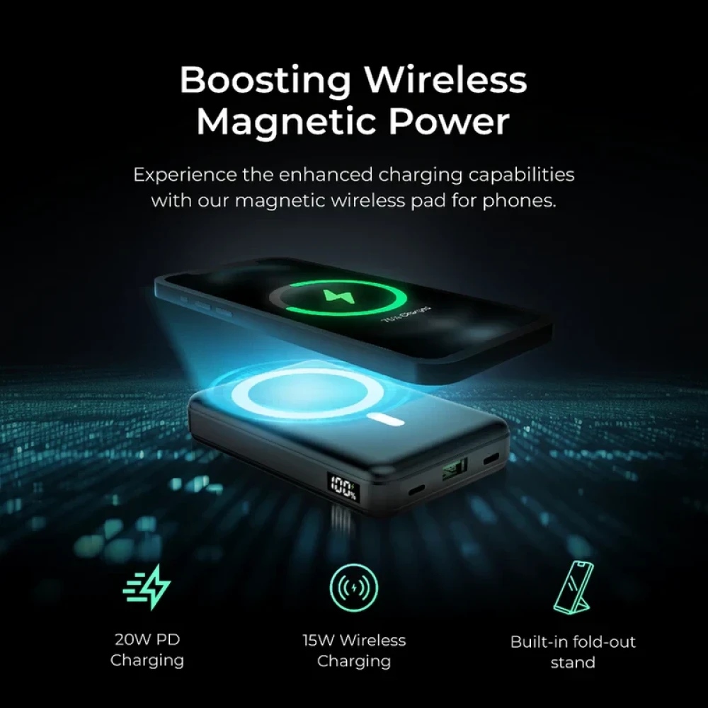 Digitek® (DPB 10000 PD MS) Superfast Wireless Magsafe Power Bank with 20 Watt PD charging & 15W Wireless Charging Black Colour.