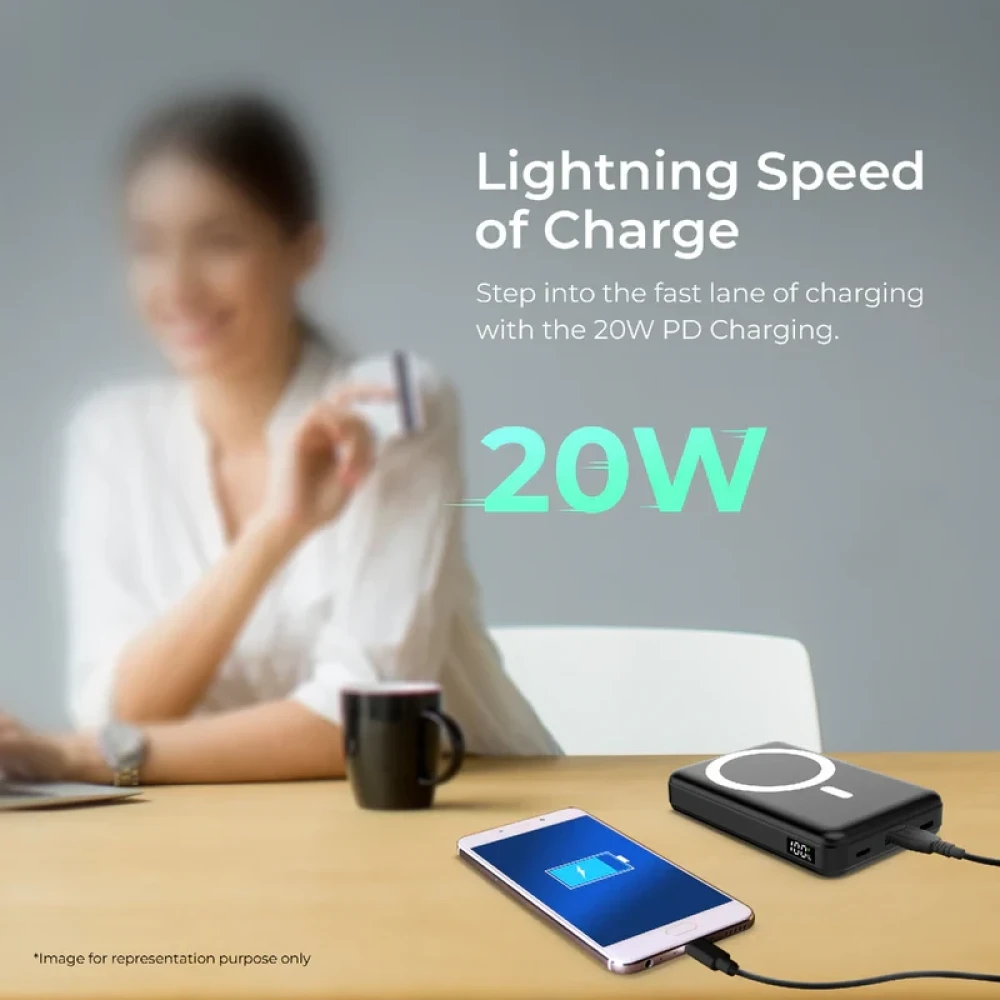 Digitek® (DPB 10000 PD MS) Superfast Wireless Magsafe Power Bank with 20 Watt PD charging & 15W Wireless Charging Black Colour.