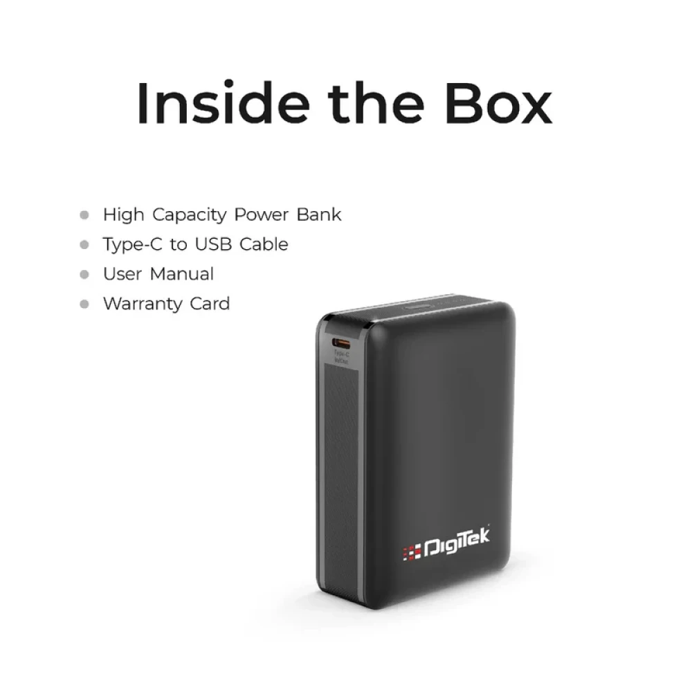 Digitek® (DPB 20000 PD QC) High Capacity Superfast Power Bank with 22.5 Watt PD / QC charging with Type C Port (20000 mAh) with Black.
