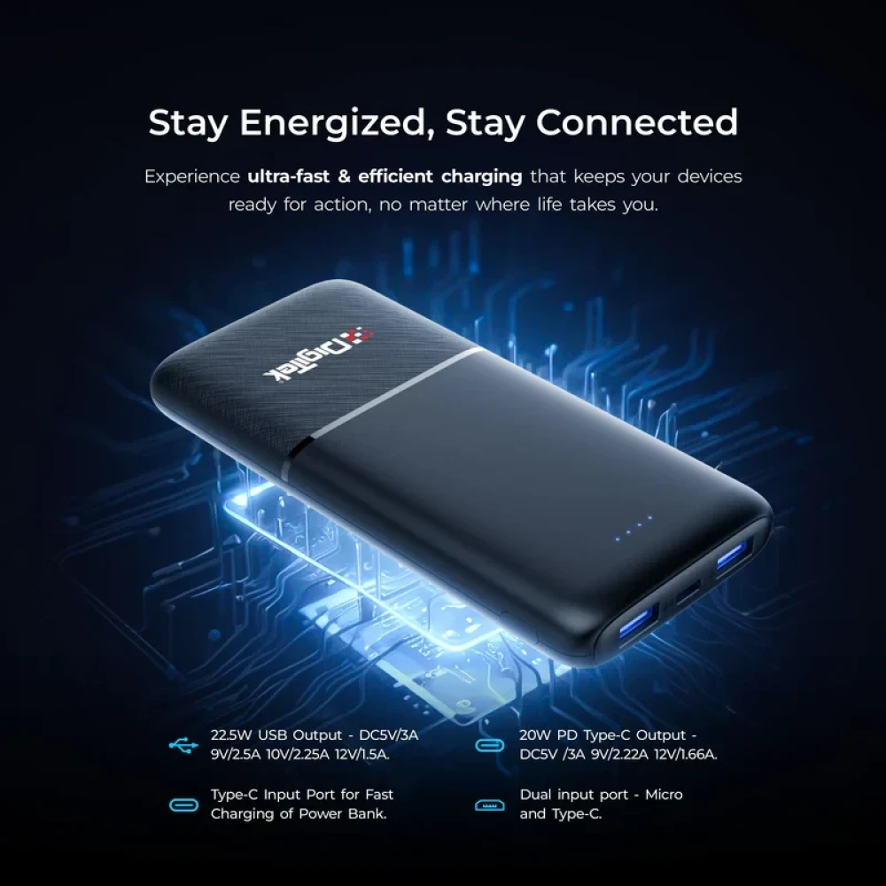 Digitek® (DPB 10000 PD QC) High Capacity Superfast Power Bank with 22.5 Watt PD/QC charging with Type C Port (10000 mAh)