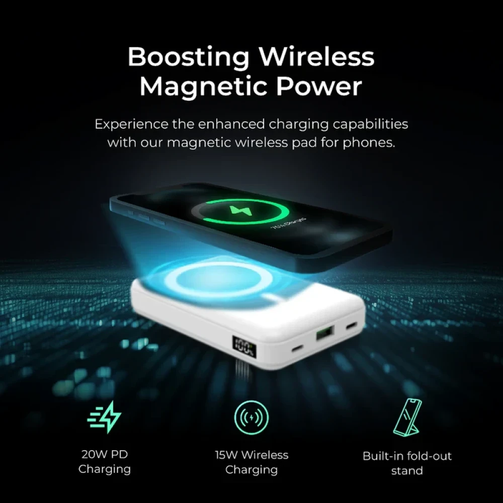 Digitek®(DPB 10000 PD MS) Superfast Wireless Magsafe Power Bank with 20 Watt PD charging & 15W Wireless Charging White Color.
