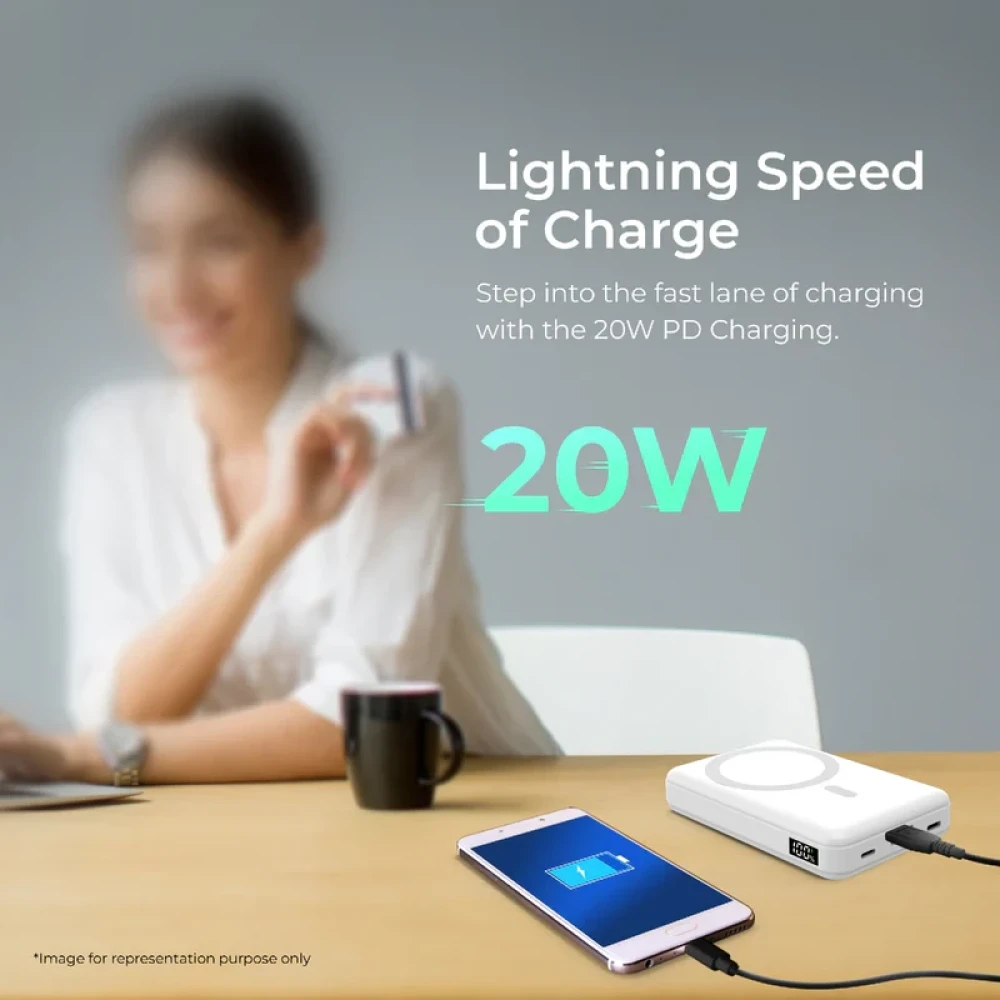Digitek®(DPB 10000 PD MS) Superfast Wireless Magsafe Power Bank with 20 Watt PD charging & 15W Wireless Charging White Color.