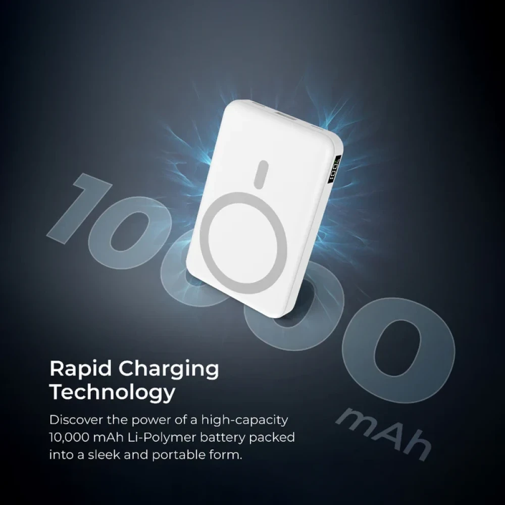 Digitek®(DPB 10000 PD MS) Superfast Wireless Magsafe Power Bank with 20 Watt PD charging & 15W Wireless Charging White Color.