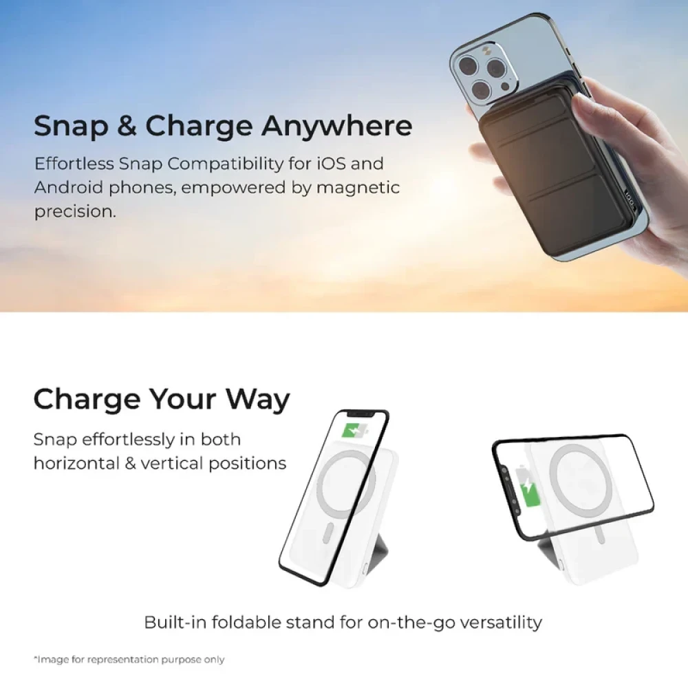 Digitek®(DPB 10000 PD MS) Superfast Wireless Magsafe Power Bank with 20 Watt PD charging & 15W Wireless Charging White Color.
