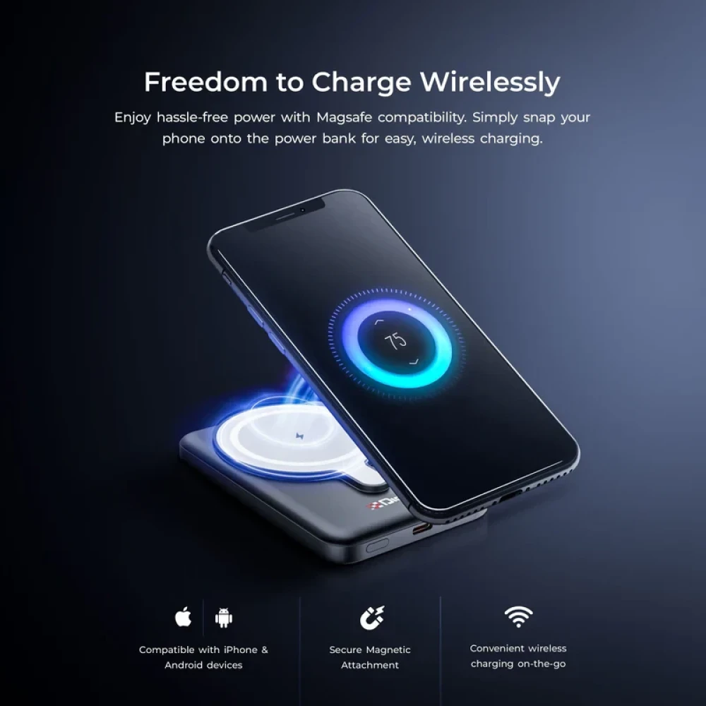 Digitek® (DPB 5000 MS) Superfast 15W Wireless Power Bank with 20 Watt PD charging with Type C Port