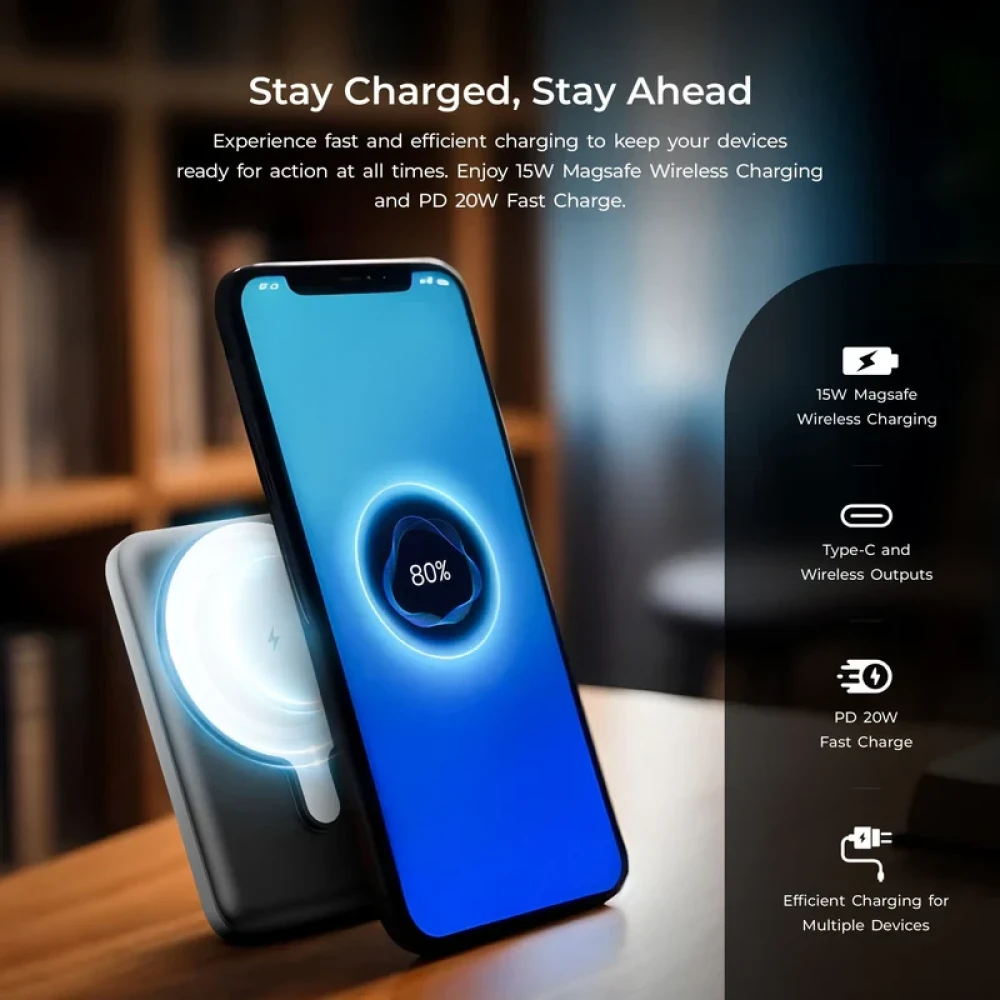 Digitek® (DPB 5000 MS) Superfast 15W Wireless Power Bank with 20 Watt PD charging with Type C Port