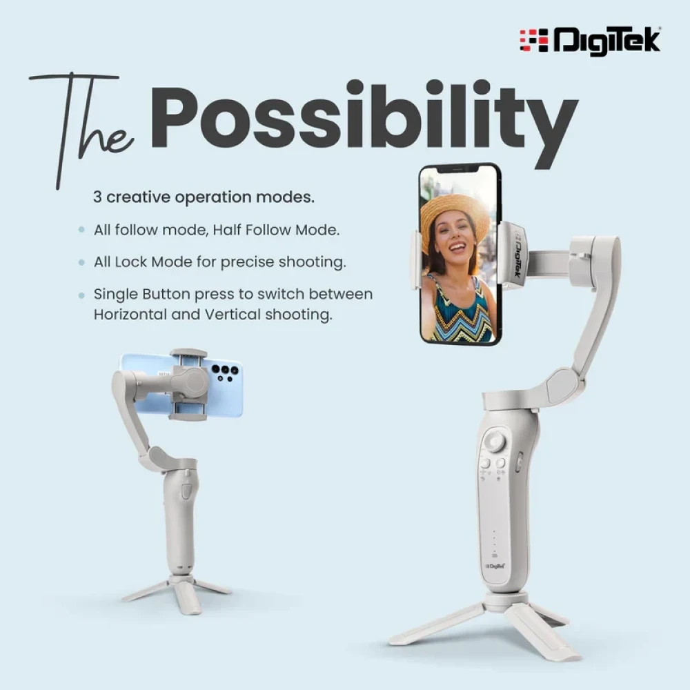 Digitek® (DSG 007F) 3 Axis Handheld Steady Gimbal PTZ Camera Mount for All Smart Phones with Face & Object Tracking Motion, Various Time Lapse Features