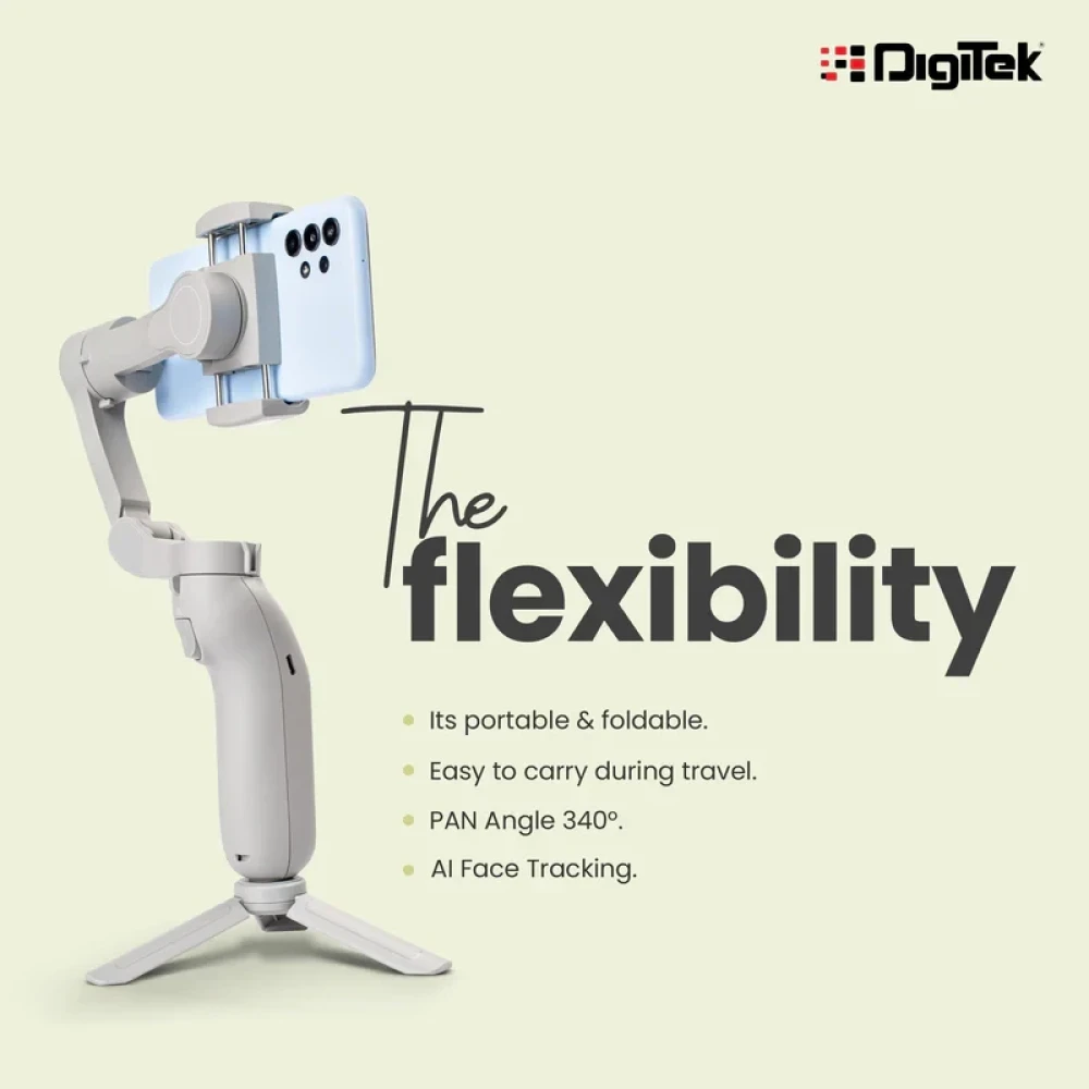 Digitek® (DSG 007F) 3 Axis Handheld Steady Gimbal PTZ Camera Mount for All Smart Phones with Face & Object Tracking Motion, Various Time Lapse Features