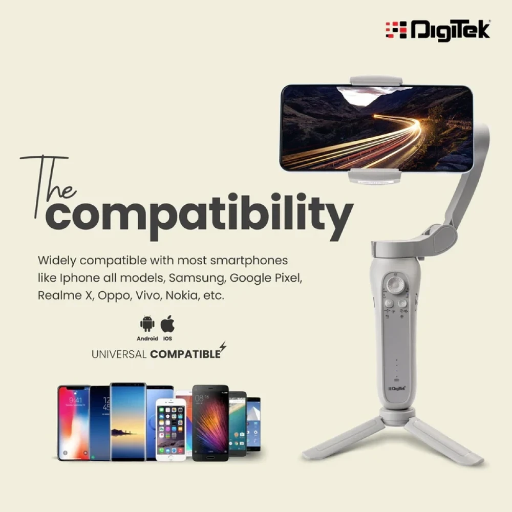 Digitek® (DSG 007F) 3 Axis Handheld Steady Gimbal PTZ Camera Mount for All Smart Phones with Face & Object Tracking Motion, Various Time Lapse Features